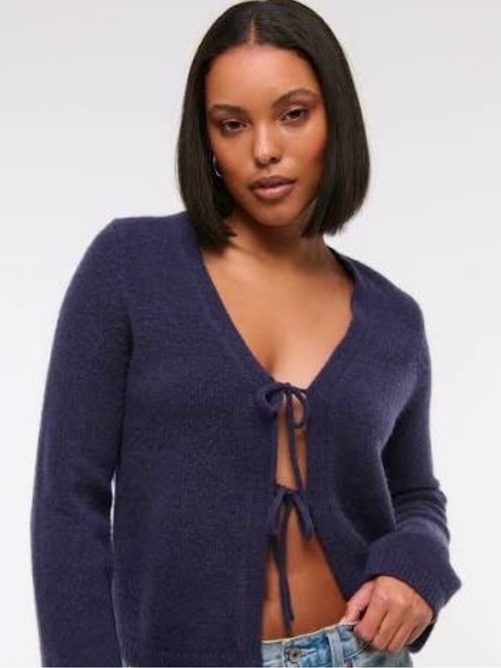 Abercrombie Navy Tie-Front V-Neck Women's Sweater